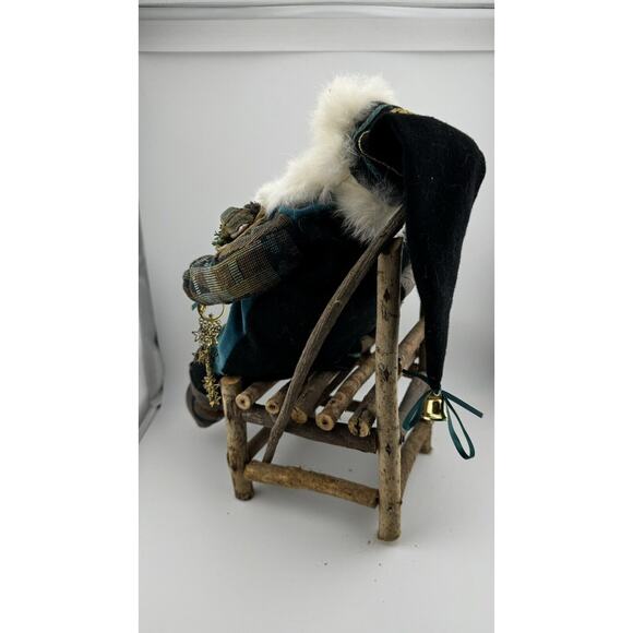Rustic Santa Figurine on Wooden Chair with Gifts and Tree Decor - Picture 9 of 10